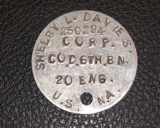 Great War Wwi Aef Dog Tag Corporal Co D 6 Bn 20th Engineers