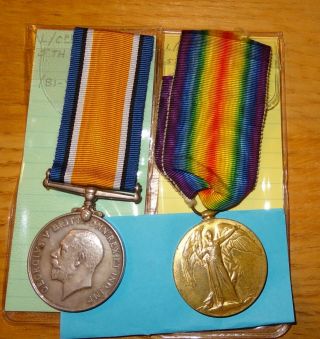 Wwi British War And Victory Medal Pair 5th S.  A.  H.