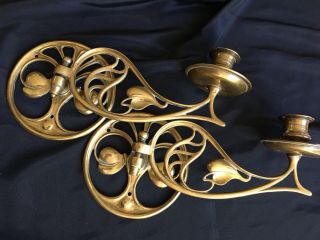 Antique Wall Mount Brass Art Nouveau Adjustable Candle Sconces Wall Candle Holde 2