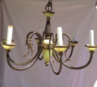 1900s Antique Bronze And Onyx Ornate French Style 6 Candle Chandelier Spain