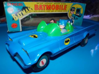 $$ VTG 1970s 1974 AHI Azrak Battery Operated Batmobile Batman Robin figures mego 3