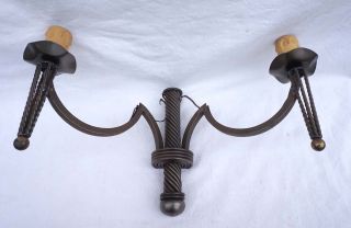 French Art Deco Wrought Iron Wall 2 Light Sconce Pair 1940 10