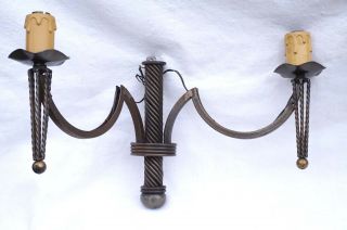 French Art Deco Wrought Iron Wall 2 Light Sconce Pair 1940 2