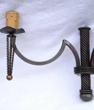 French Art Deco Wrought Iron Wall 2 Light Sconce Pair 1940 6