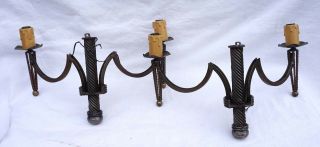 French Art Deco Wrought Iron Wall 2 Light Sconce Pair 1940 9