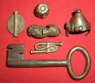 (6) Fine Ashanti Akan Lost Wax Gold Weights Ghana,  Collectible African Artifacts 3
