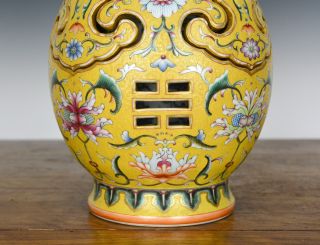 Rare Chinese Enamel Flower Carved Yellow Ground Openwork Rotating Porcelain Vase 10