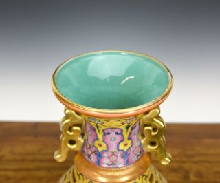 Rare Chinese Enamel Flower Carved Yellow Ground Openwork Rotating Porcelain Vase 5