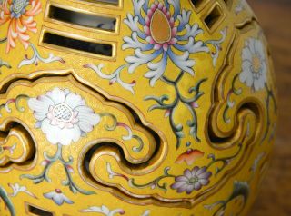 Rare Chinese Enamel Flower Carved Yellow Ground Openwork Rotating Porcelain Vase 9