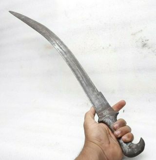 Antique Old Hand Forged Blade Indo Persian Sword Tulwar Dagger Iron Handle Hilt