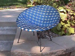 Vintage Mid Century Modern Childs Umanoff Era Blue Hoop Shell Woven Pod Chair