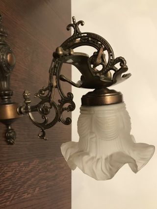 French Antique Bird Gilded Bronze Brass Wall Lamp Sconce Art Nouveau 2