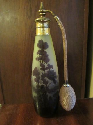 Antique Galle French Cameo Glass Perfume Bottle Atomizer Circa 1900 - 1940