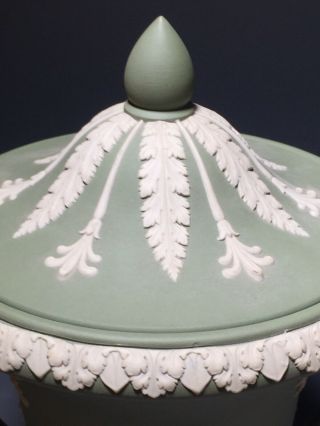 WEDGWOOD JASPERWARE GREEN PEDESTAL CAMPANA URN - CONDITON 4