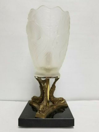 Vintage Rare Art Deco Desk Table Lamp With Fish Glass Shade 1930 ' s 3