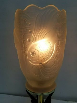 Vintage Rare Art Deco Desk Table Lamp With Fish Glass Shade 1930 ' s 6