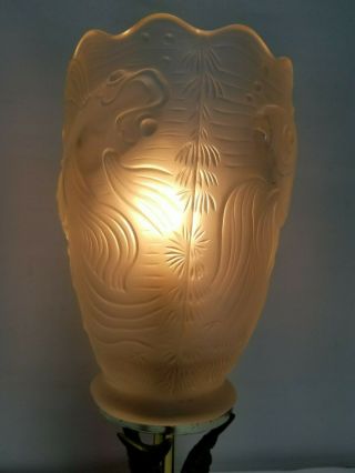 Vintage Rare Art Deco Desk Table Lamp With Fish Glass Shade 1930 ' s 8