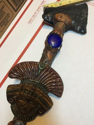 Indian Mayan Tomahawk Arrowhead Head Beaded Drop Axe Vintage Handmade W/ Stones 3