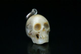 Old Religious Rosary Carved Reminder Memento Mori Skull Pendant