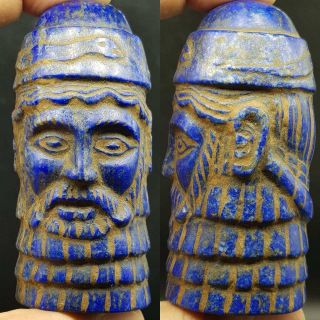 Ancient Lapis Lazuli Stone Sassanian King Head Face Statue With Snake 22