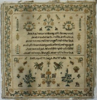 EARLY/MID 19TH CENTURY BIRDS,  MOTIF & VERSE SAMPLER BY ALICE WARD AGED 12 - 1843 12