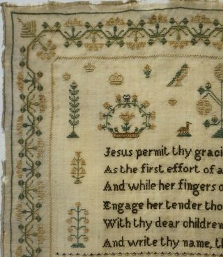 EARLY/MID 19TH CENTURY BIRDS,  MOTIF & VERSE SAMPLER BY ALICE WARD AGED 12 - 1843 4