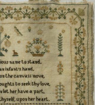 EARLY/MID 19TH CENTURY BIRDS,  MOTIF & VERSE SAMPLER BY ALICE WARD AGED 12 - 1843 5