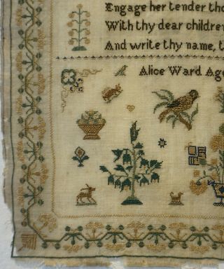 EARLY/MID 19TH CENTURY BIRDS,  MOTIF & VERSE SAMPLER BY ALICE WARD AGED 12 - 1843 6