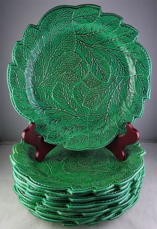 10 Rare Brameld Majolica Green Leaf Plates Early 19th Century Earthenware