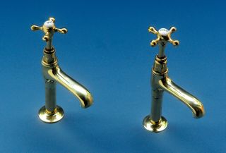 Vintage Pillar Sink Taps Brass Fully Antique Kitchen Bib Hardware 2