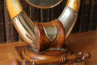 Antique Dinner Table Top Gong.  English Oak,  Horn & Brass.  John Grinsell c1900 3