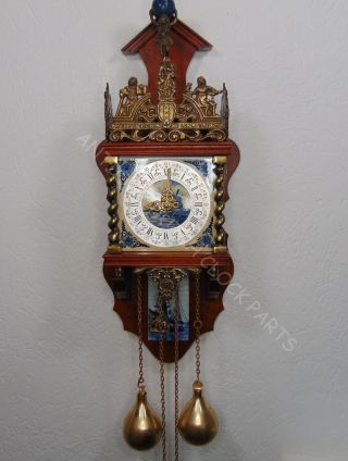 Folklore Dutch Blue Delft Tile Zaandam Wall Clock With Atlas