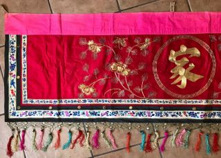 Antique Chinese Gold Embroidered Silk Panel Banner Embroidery 401.  32 cm 2