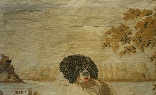 LARGE MID/LATE 19TH CENTURY NEEDLEPOINT OF A SPANIEL IN A RURAL SETTING - c.  1860 10