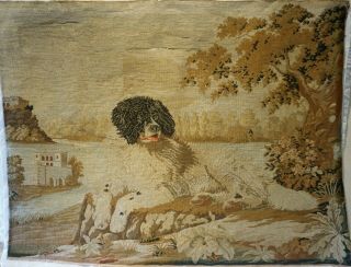 LARGE MID/LATE 19TH CENTURY NEEDLEPOINT OF A SPANIEL IN A RURAL SETTING - c.  1860 2