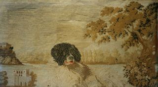 LARGE MID/LATE 19TH CENTURY NEEDLEPOINT OF A SPANIEL IN A RURAL SETTING - c.  1860 3