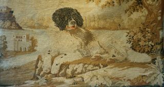 LARGE MID/LATE 19TH CENTURY NEEDLEPOINT OF A SPANIEL IN A RURAL SETTING - c.  1860 4