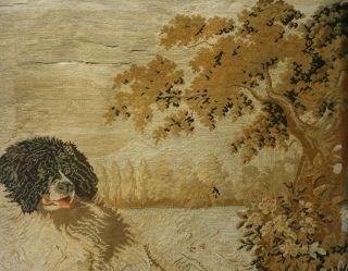 LARGE MID/LATE 19TH CENTURY NEEDLEPOINT OF A SPANIEL IN A RURAL SETTING - c.  1860 6