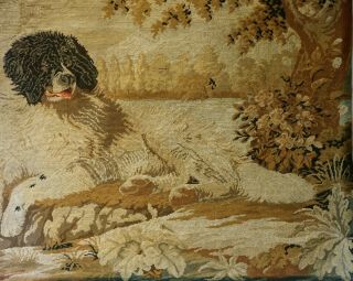 LARGE MID/LATE 19TH CENTURY NEEDLEPOINT OF A SPANIEL IN A RURAL SETTING - c.  1860 8