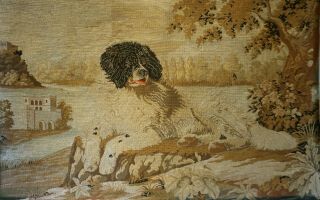 LARGE MID/LATE 19TH CENTURY NEEDLEPOINT OF A SPANIEL IN A RURAL SETTING - c.  1860 9