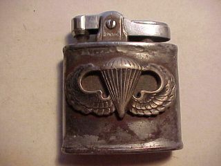 & Vg Wwii Era Ronson Airborne Cigarette Lighter W/ Applied Jump Wings