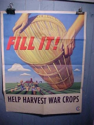 Orig Wwii Home Front Poster 1945 - Help Harvest War Crops