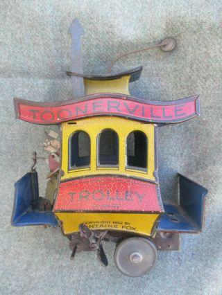 VINTAGE 1922 GERMANY TOONERVILLE TROLLEY TIN WIND - UP TOY 3