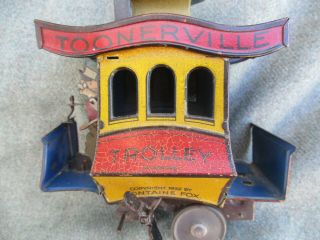 VINTAGE 1922 GERMANY TOONERVILLE TROLLEY TIN WIND - UP TOY 7