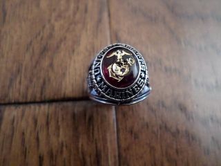 Marine Corps Military Rhodium Ring Ruby Crystal Inlay U.  S.  A Made U.  S.  M.  C Size 10