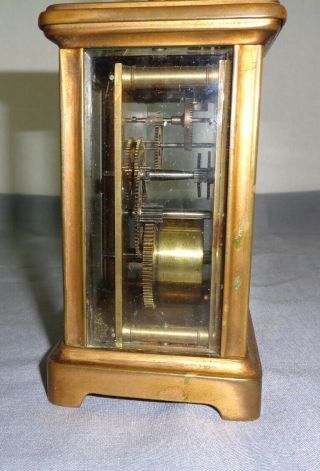 Vintage Solid Brass French Made Carriage Clock With Beveled Glass 10