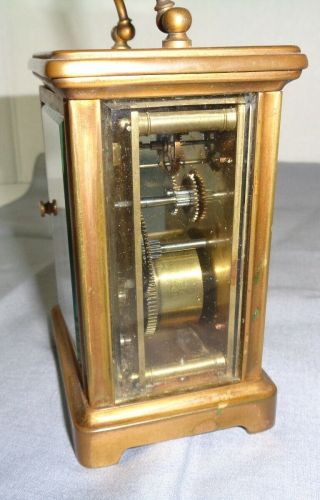 Vintage Solid Brass French Made Carriage Clock With Beveled Glass 11