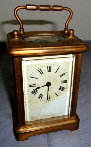 Vintage Solid Brass French Made Carriage Clock With Beveled Glass