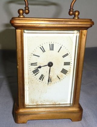 Vintage Solid Brass French Made Carriage Clock With Beveled Glass 2