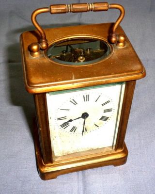 Vintage Solid Brass French Made Carriage Clock With Beveled Glass 4